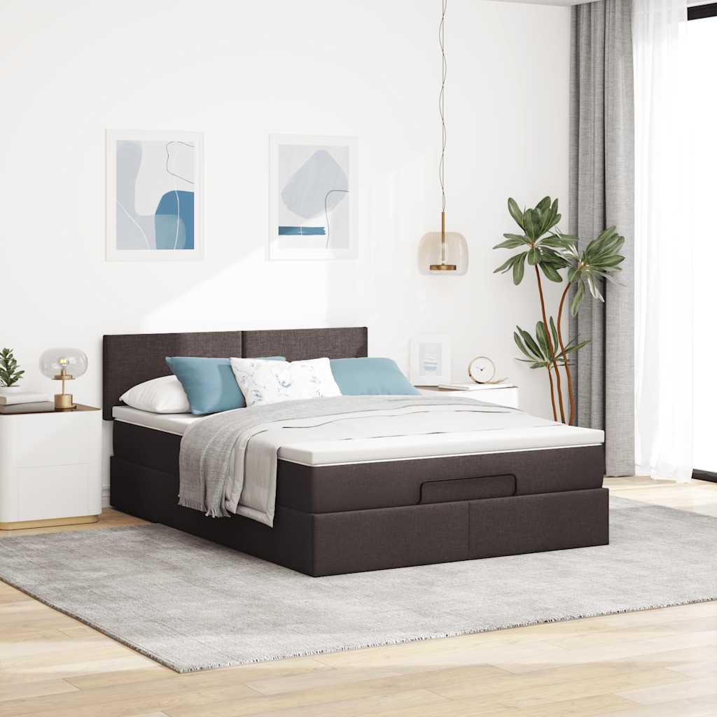 vidaXL Łóżko otomana z materacem diodami LED ciemnobrązowe 140x190 cm