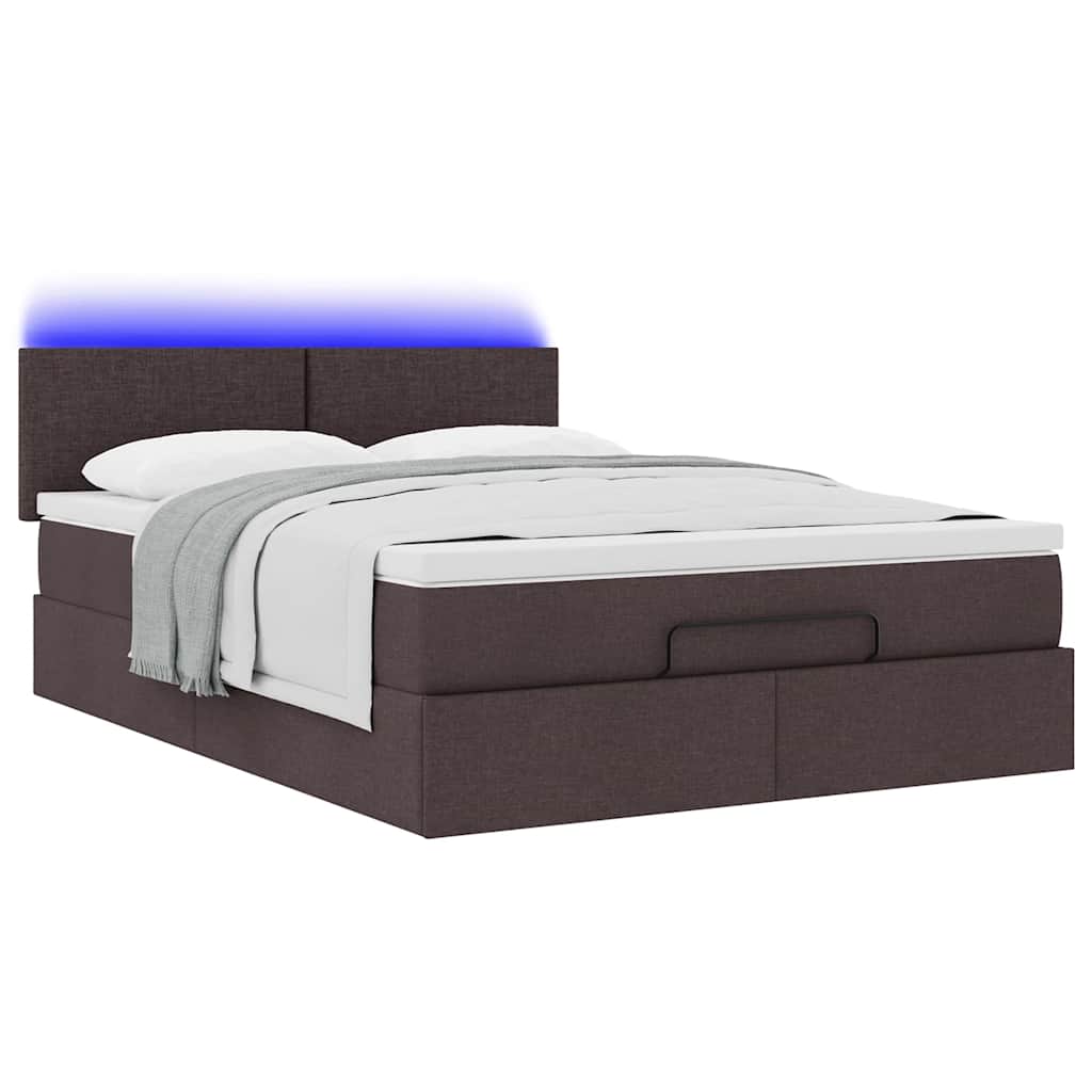 vidaXL Łóżko otomana z materacem diodami LED ciemnobrązowe 140x190 cm