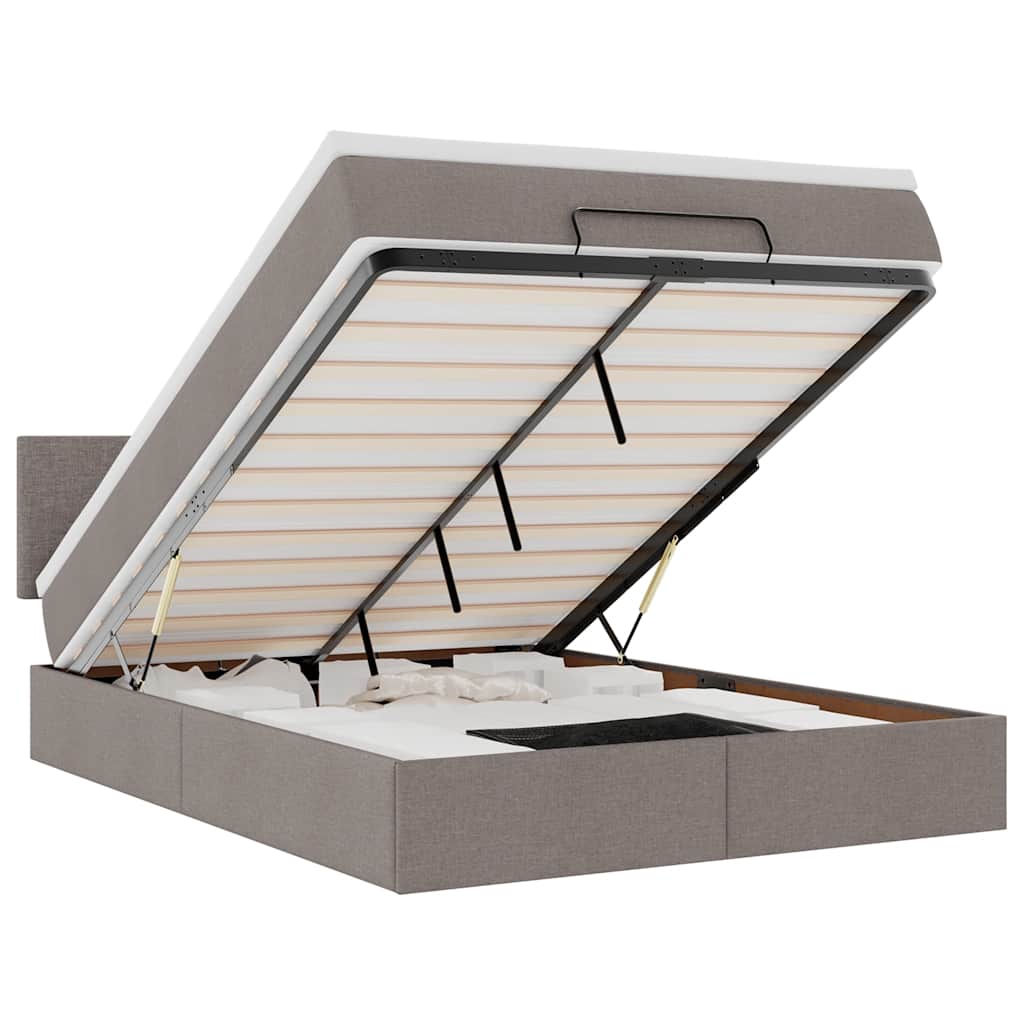 vidaXL Łóżko otomana z materacem i diodami LED, taupe, 140x190 cm,