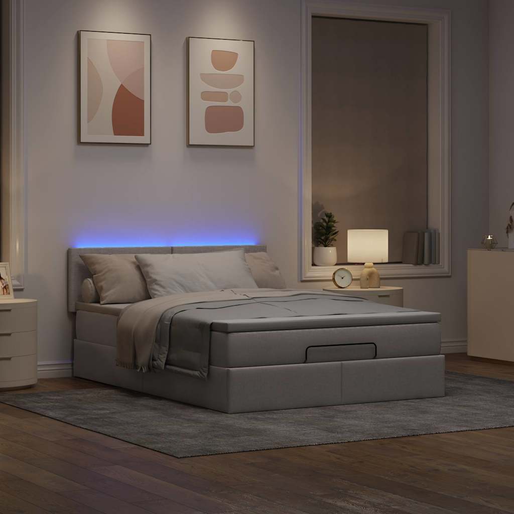 vidaXL Łóżko otomana z materacem i diodami LED, taupe, 140x190 cm,