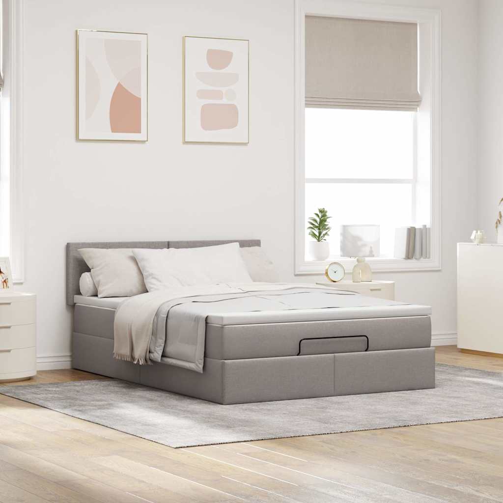 vidaXL Łóżko otomana z materacem i diodami LED, taupe, 140x190 cm,