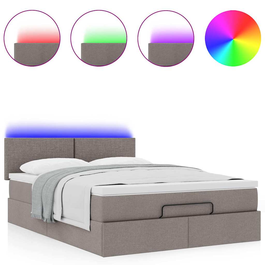 vidaXL Łóżko otomana z materacem i diodami LED, taupe, 140x190 cm,