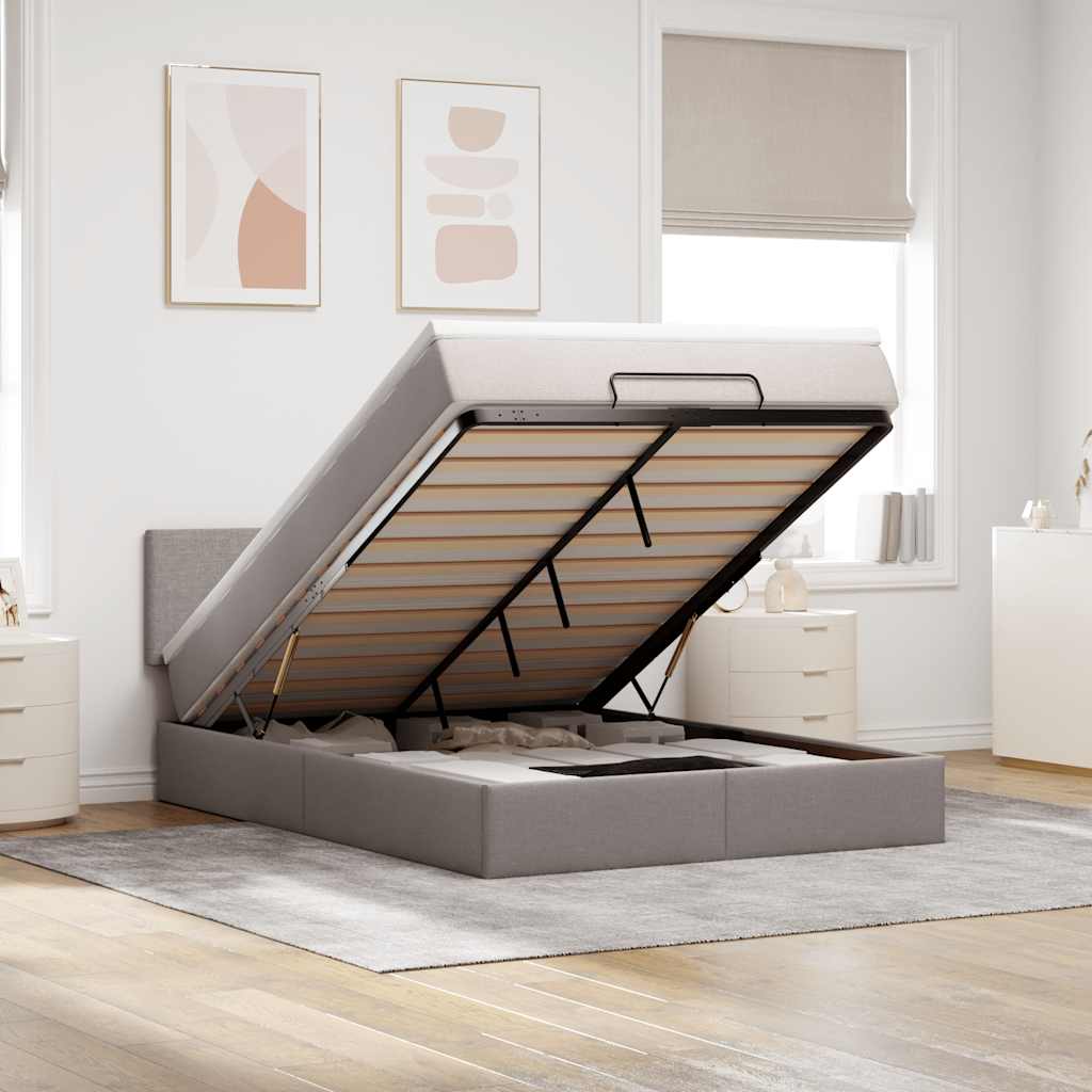vidaXL Łóżko otomana z materacem i diodami LED, taupe, 140x190 cm,