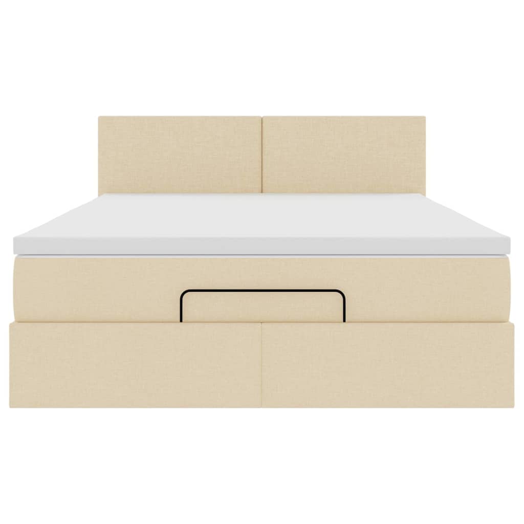 vidaXL Łóżko Ottoman z materacem i diodami LED kremowe 140x190 cm