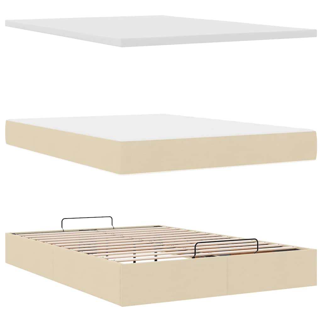 vidaXL Łóżko Ottoman z materacem i diodami LED kremowe 140x190 cm