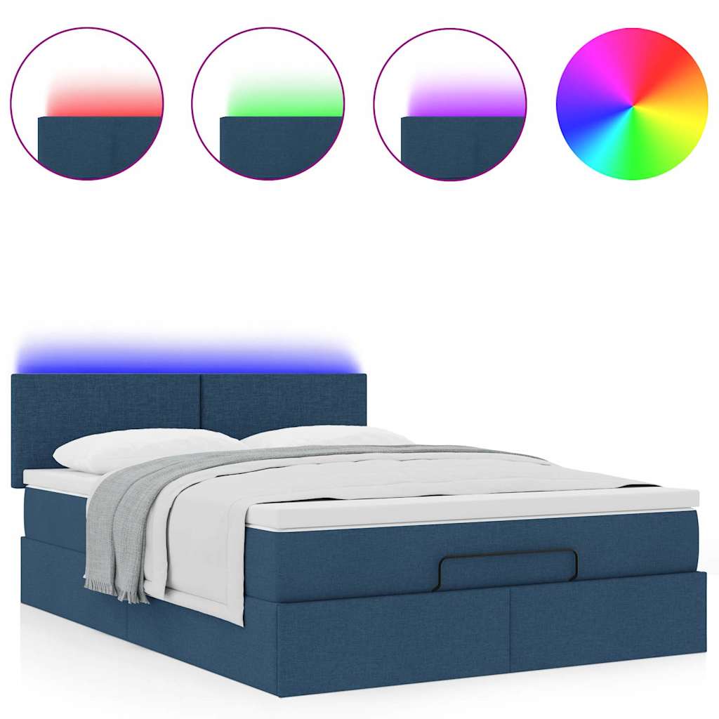 vidaXL Łóżko Ottoman z materacem i diodami LED Niebieski 140x190 cm