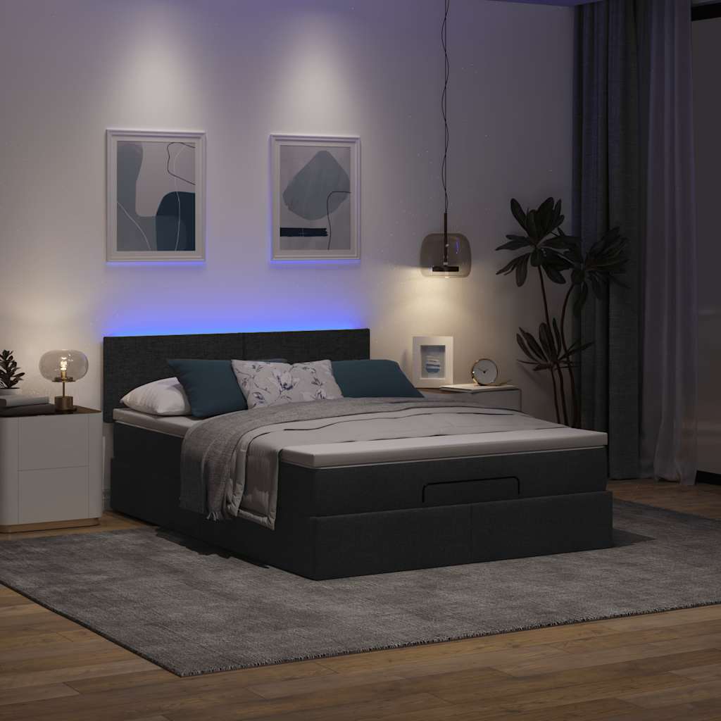 vidaXL Łóżko otomana z materacem i diodami LED Czarny 140x200 cm