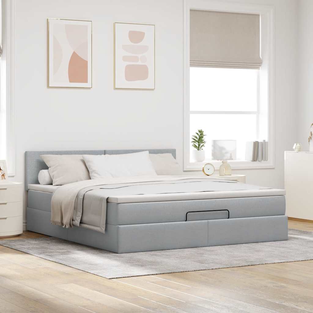 vidaXL Łóżko Ottoman z materacem i LED, jasnoszary, 180x200cm, tkanina