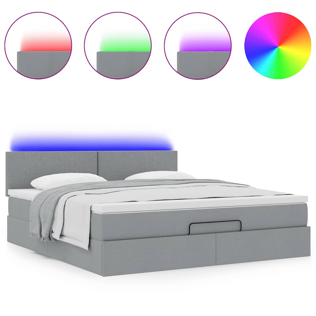 vidaXL Łóżko Ottoman z materacem i LED, jasnoszary, 180x200cm, tkanina