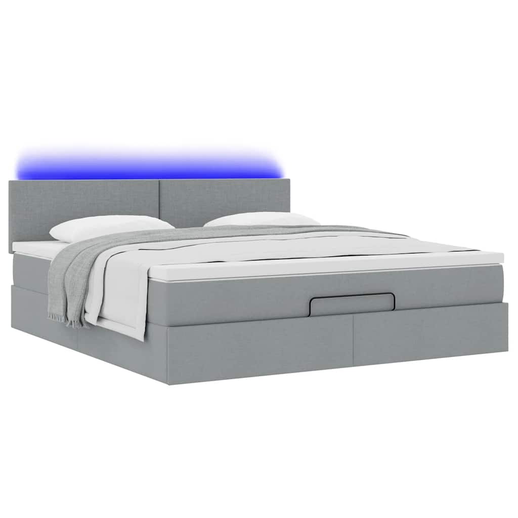 vidaXL Łóżko Ottoman z materacem i LED, jasnoszary, 180x200cm, tkanina