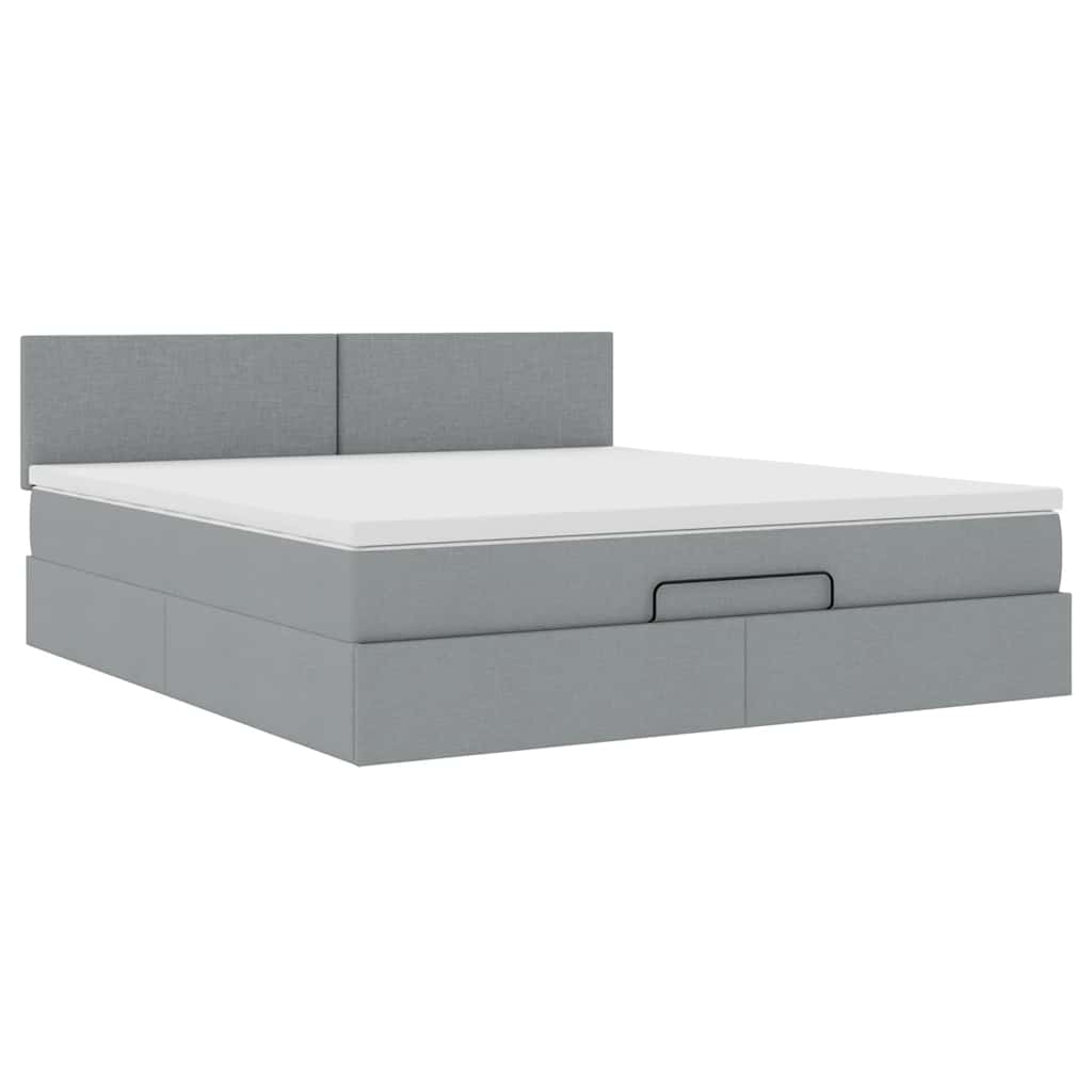 vidaXL Łóżko Ottoman z materacem i LED, jasnoszary, 180x200cm, tkanina