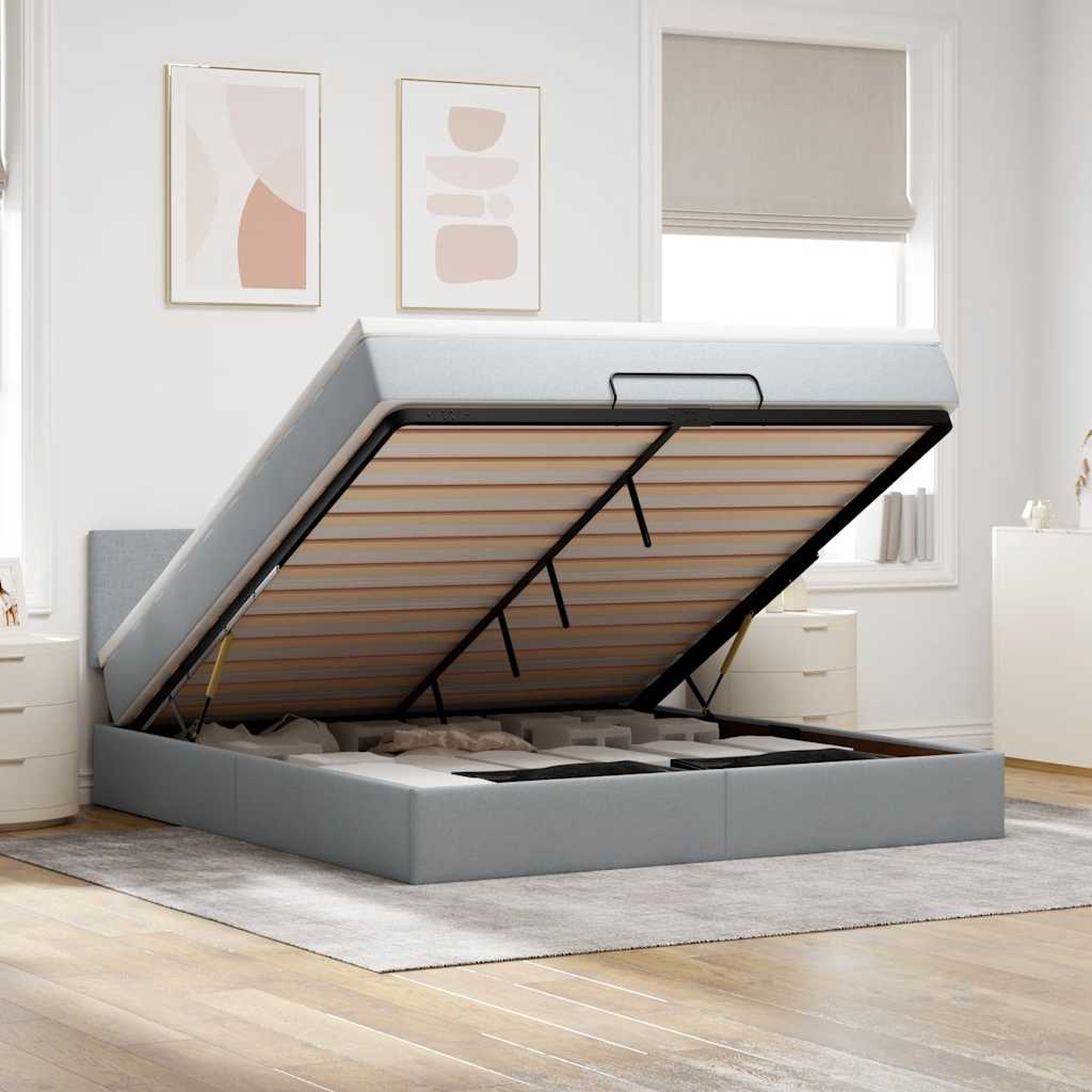 vidaXL Łóżko Ottoman z materacem i LED, jasnoszary, 180x200cm, tkanina