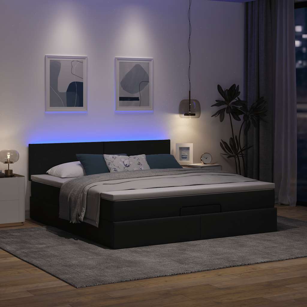 vidaXL Łóżko Ottoman z materacem i LED, ciemnoszary, 180x200cm tkanina