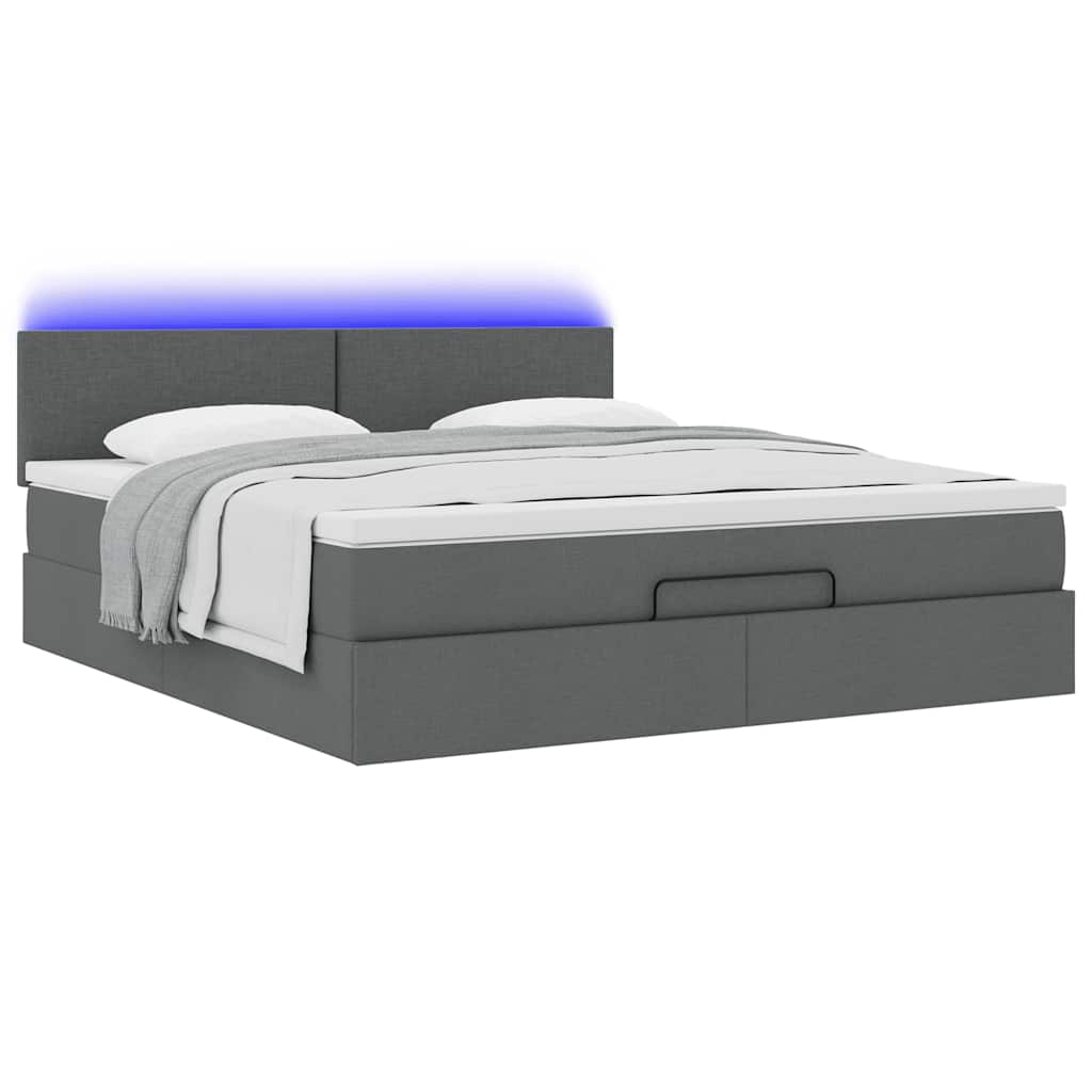 vidaXL Łóżko Ottoman z materacem i LED, ciemnoszary, 180x200cm tkanina