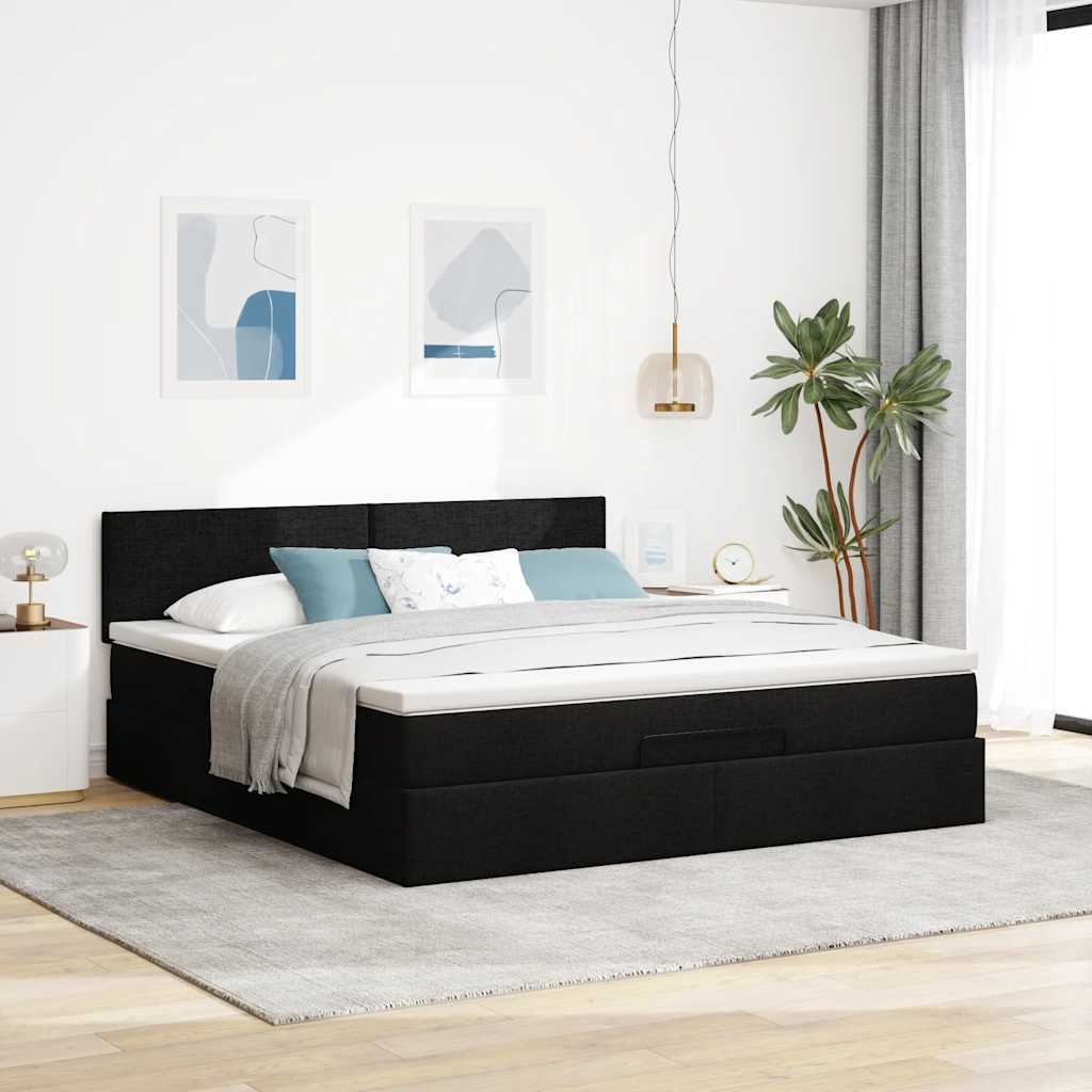 vidaXL Łóżko Ottoman z materacem i LED, czarny, 180x200cm, tkanina