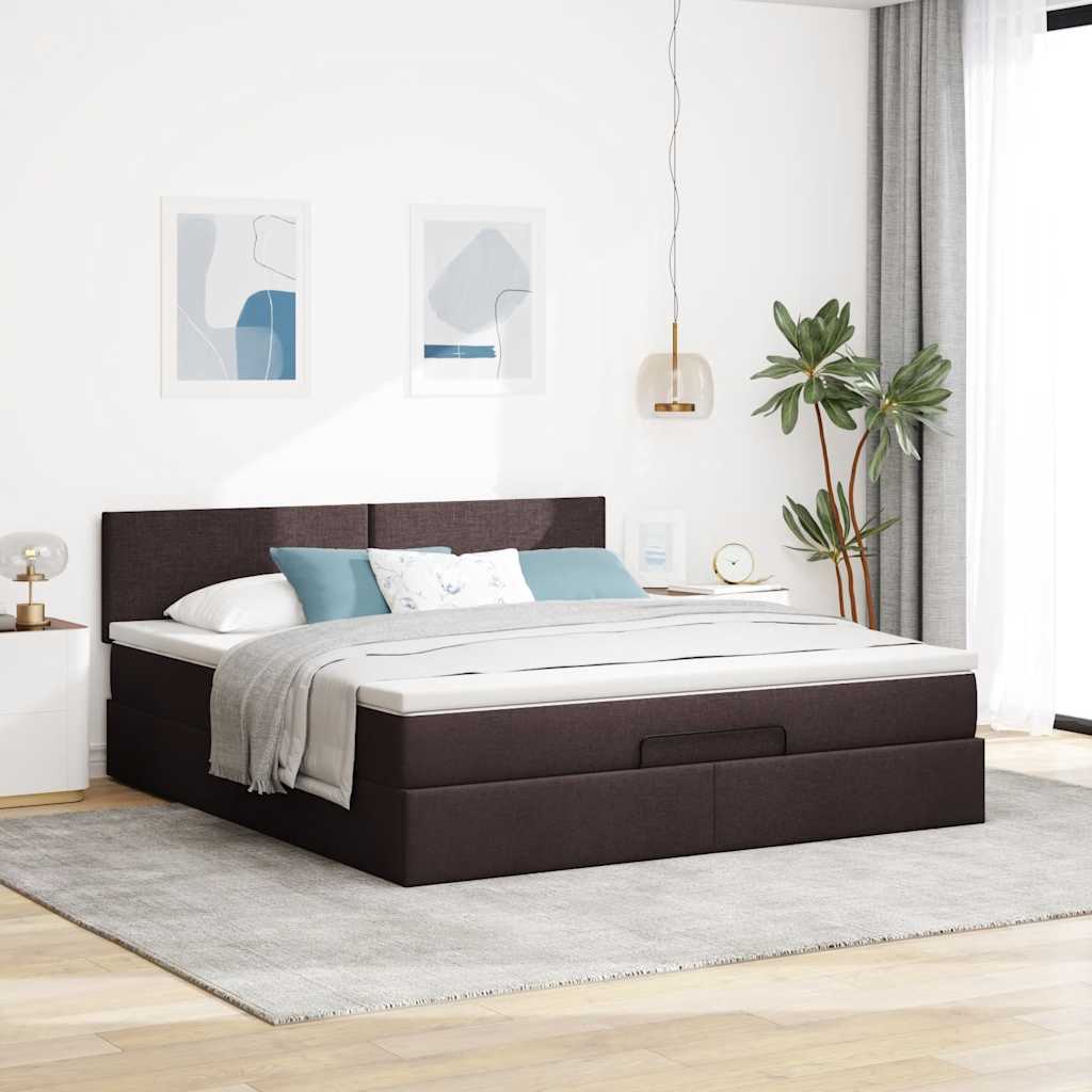vidaXL Łóżko otomana z materacem i LED ciemnobrązowy 180x200cm tkanina