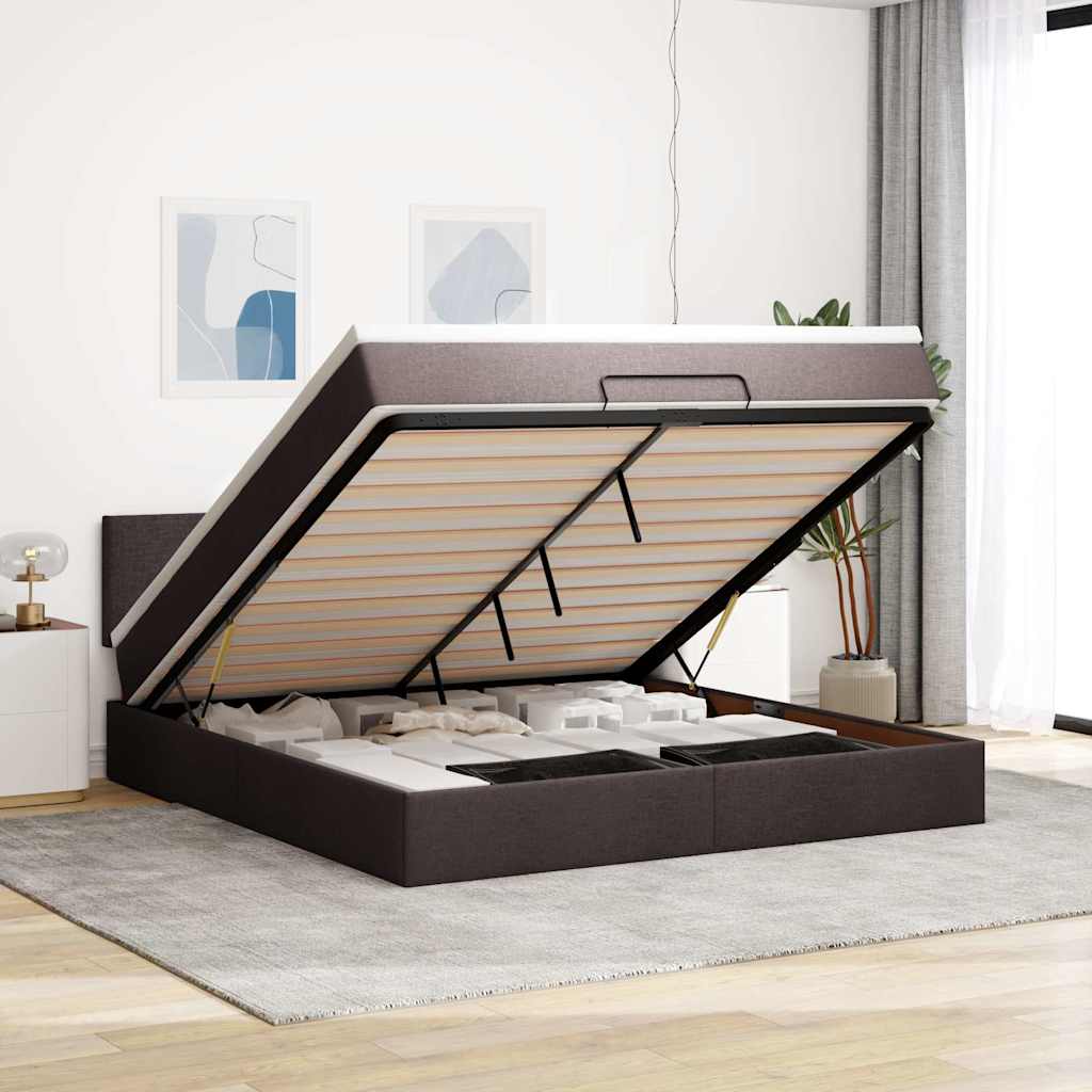 vidaXL Łóżko otomana z materacem i LED ciemnobrązowy 180x200cm tkanina
