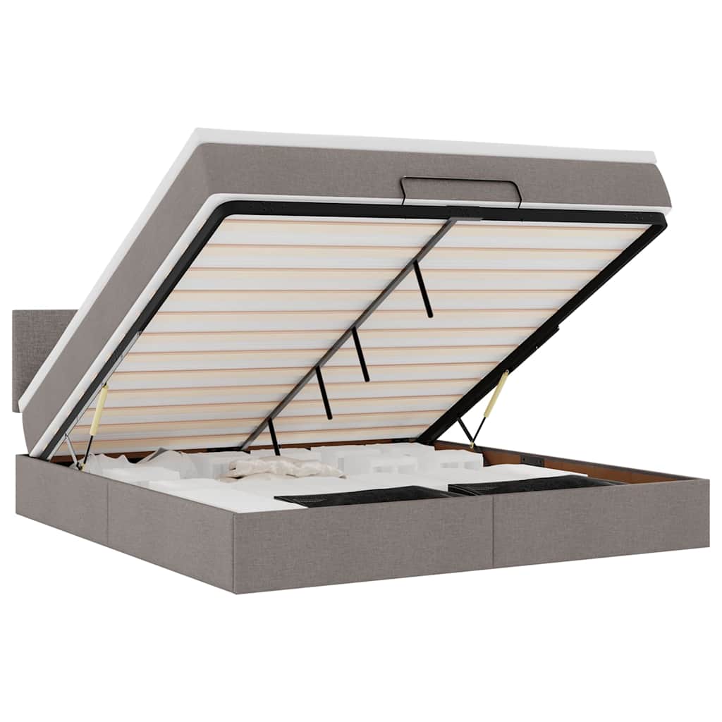 vidaXL Łóżko otomana z materacem i LED, taupe, 180x200cm, tkanina