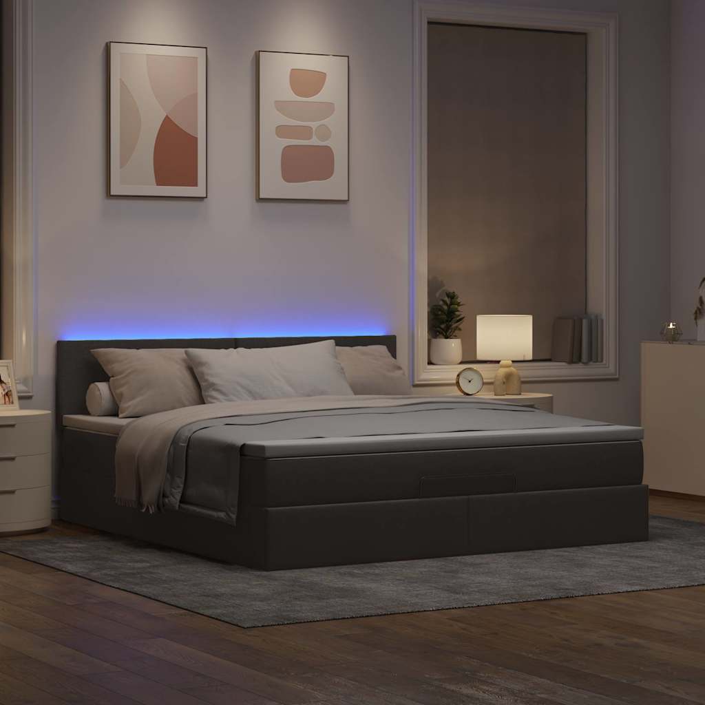 vidaXL Łóżko otomana z materacem i LED, taupe, 180x200cm, tkanina