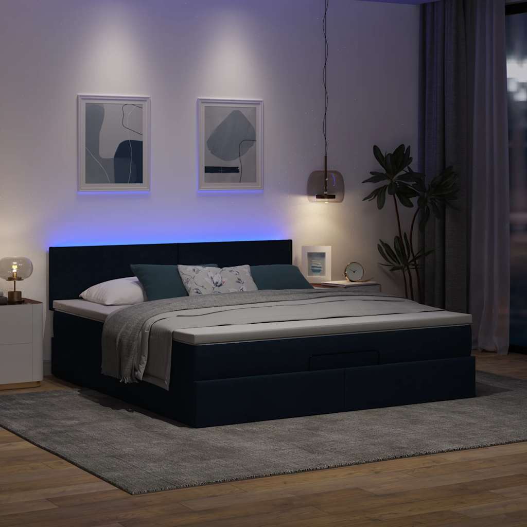 vidaXL Łóżko Ottoman z materacem i LED, niebieski, 180x200cm, tkanina
