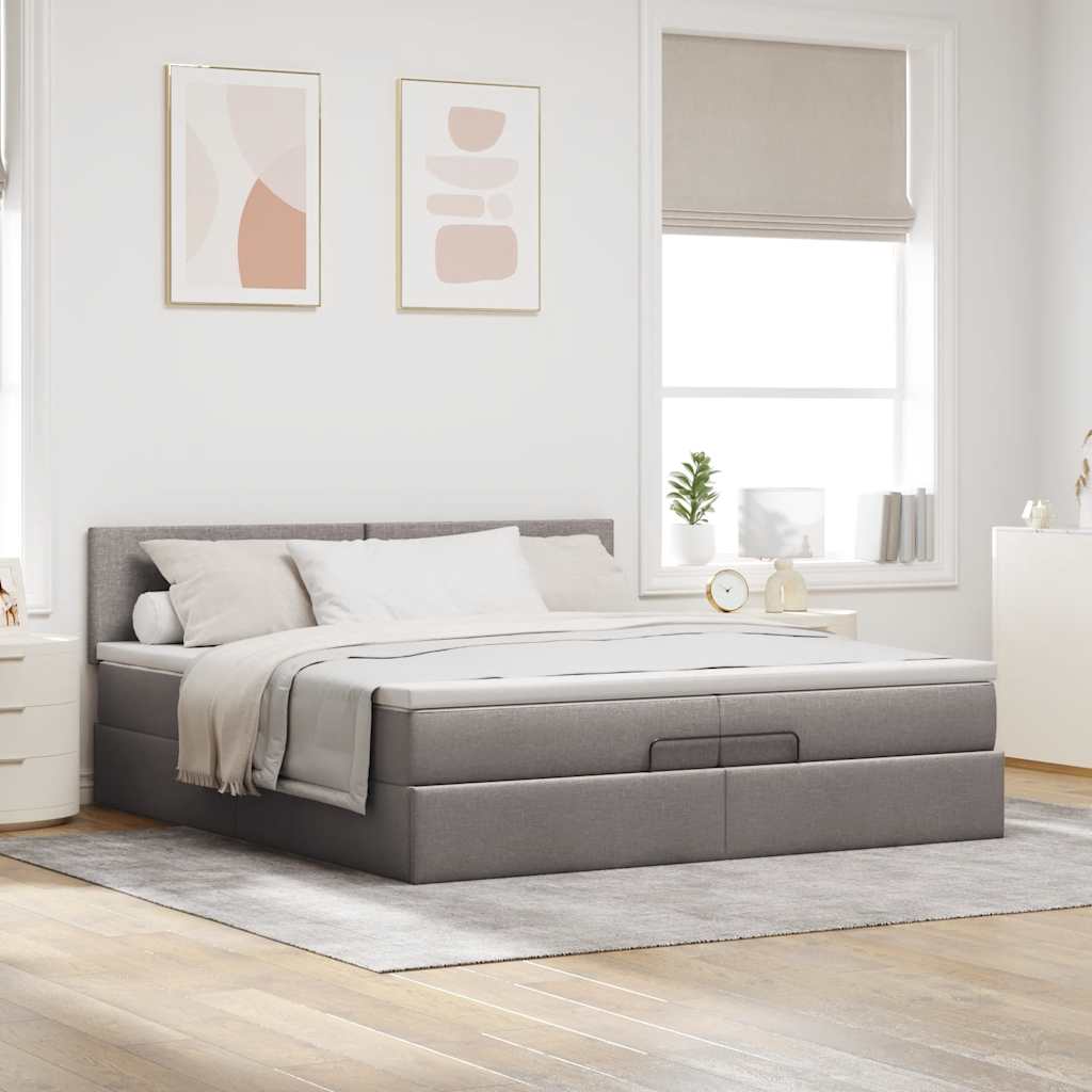 vidaXL Rama łóżka otomana z materacami, taupe, 200x200 cm, tkanina