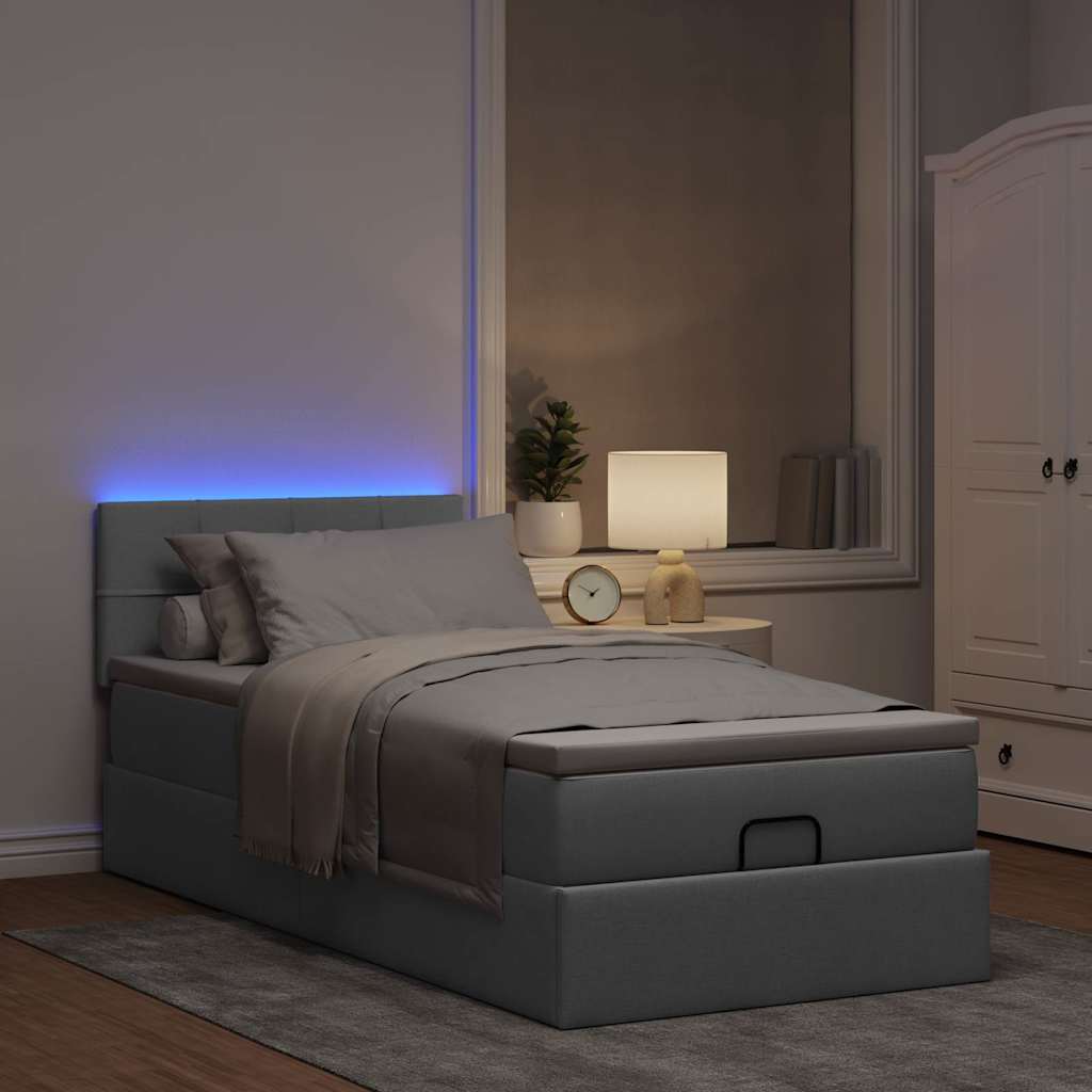 vidaXL Łóżko Ottoman z materacem i LED, jasnoszary, 80x200cm, tkanina