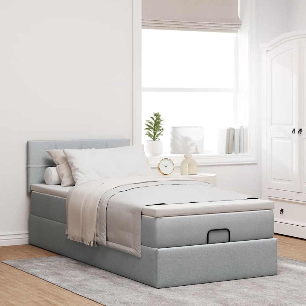 vidaXL Łóżko Ottoman z materacem i LED, jasnoszary, 80x200cm, tkanina