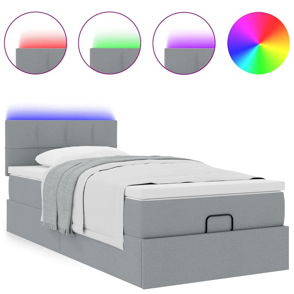 vidaXL Łóżko Ottoman z materacem i LED, jasnoszary, 80x200cm, tkanina
