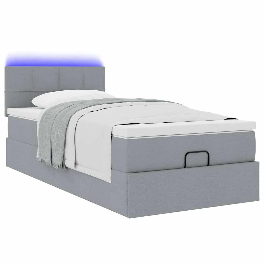 vidaXL Łóżko Ottoman z materacem i LED, jasnoszary, 80x200cm, tkanina