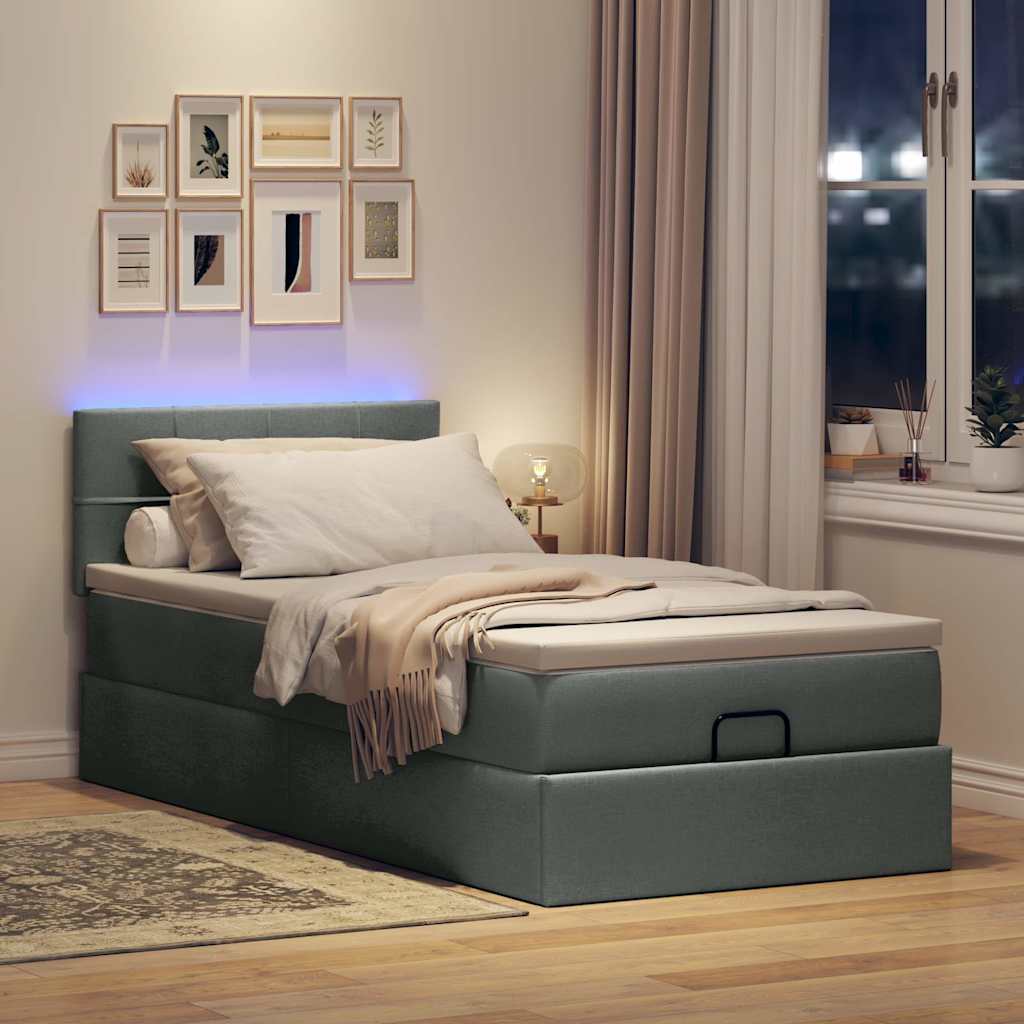 vidaXL Łóżko Ottoman z materacem i LED, ciemnoszary, 80x200cm, tkanina