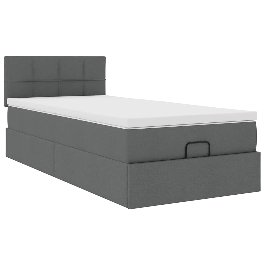 vidaXL Łóżko Ottoman z materacem i LED, ciemnoszary, 80x200cm, tkanina