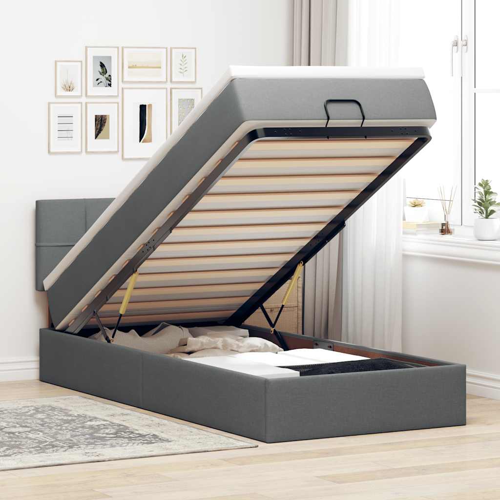 vidaXL Łóżko Ottoman z materacem i LED, ciemnoszary, 80x200cm, tkanina