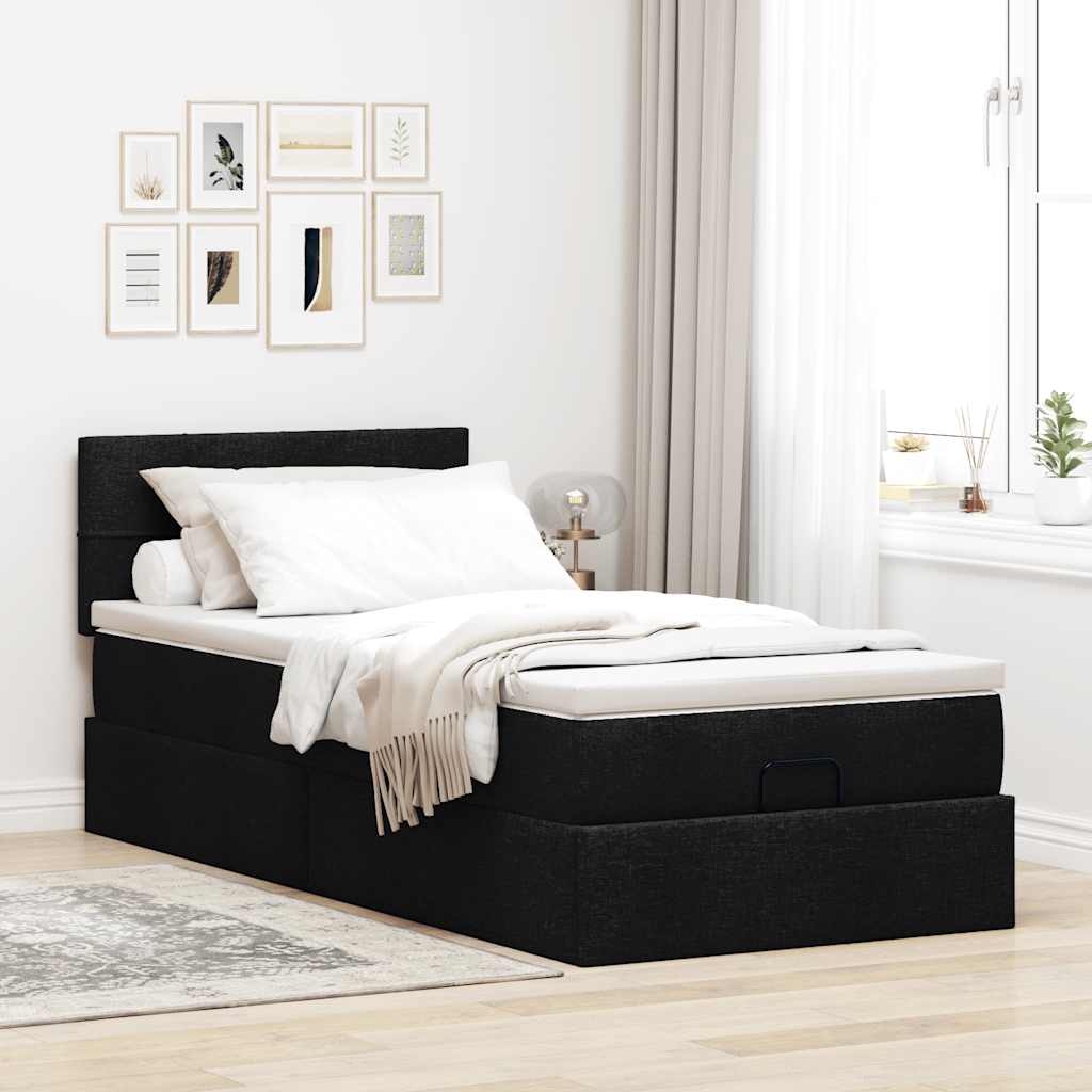 vidaXL Łóżko Ottoman z materacem i LED, czarny, 80x200cm, tkanina