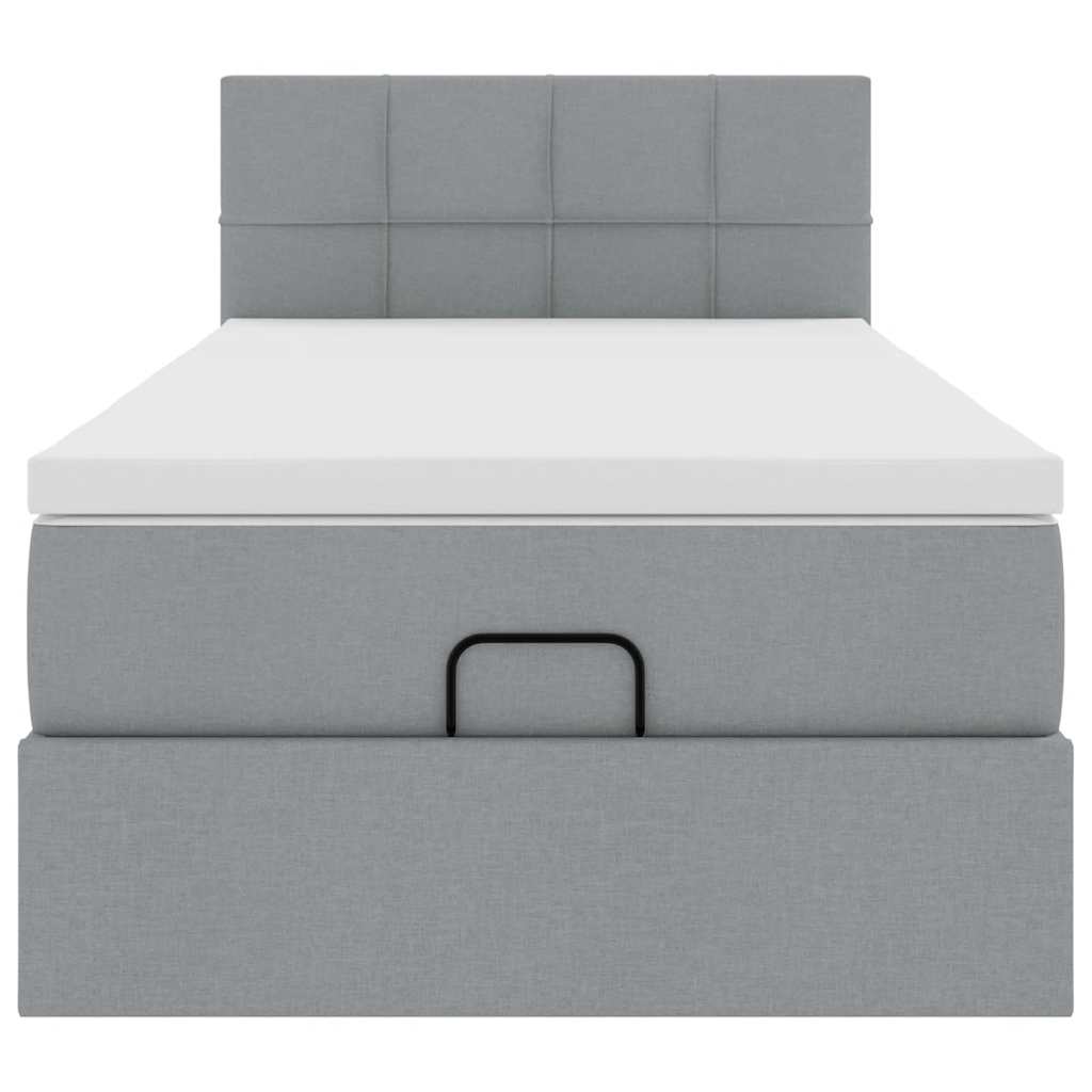 vidaXL Łóżko Ottoman z materacem i LED, jasnoszary, 90x200 cm, tkanina