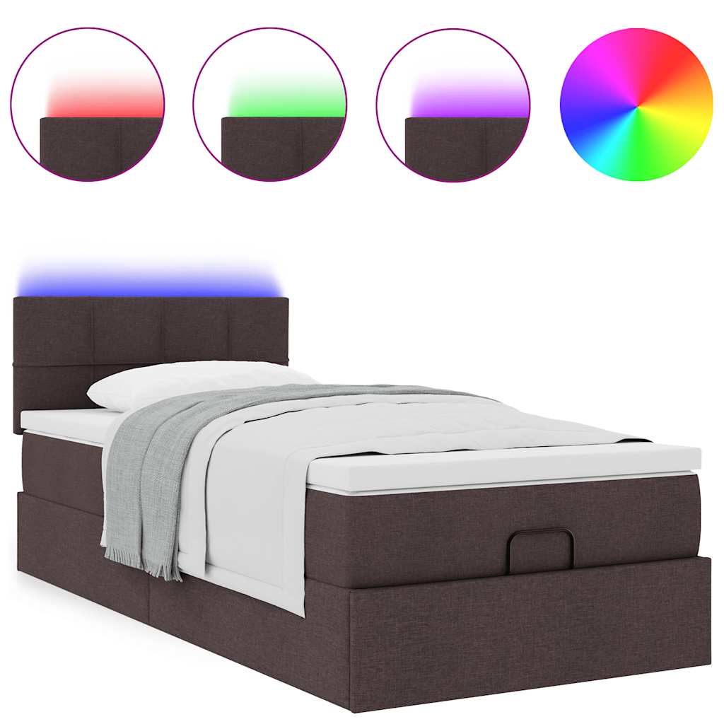 vidaXL Łóżko otomana z materacem i LED ciemnobrązowy 90x200 cm tkanina