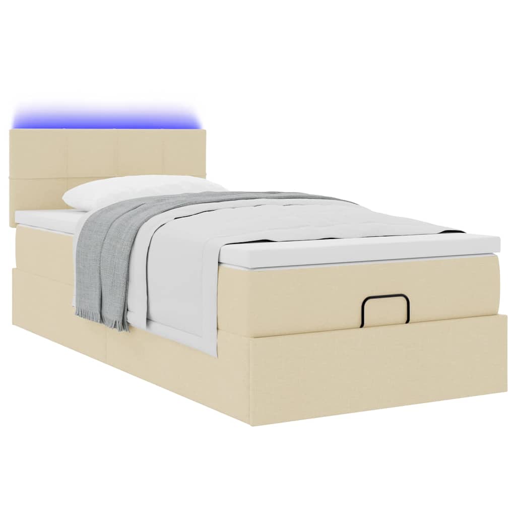 vidaXL Otomana Łóżko z Materacem i LED, kremowy, 90x200 cm, tkanina