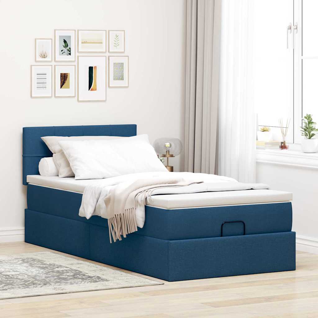 vidaXL Otomana Łóżko z Materacem i LED Niebieski 90x200 cm Tkanina