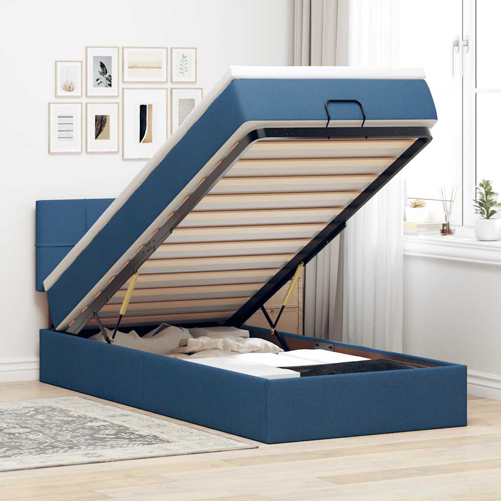 vidaXL Otomana Łóżko z Materacem i LED Niebieski 90x200 cm Tkanina