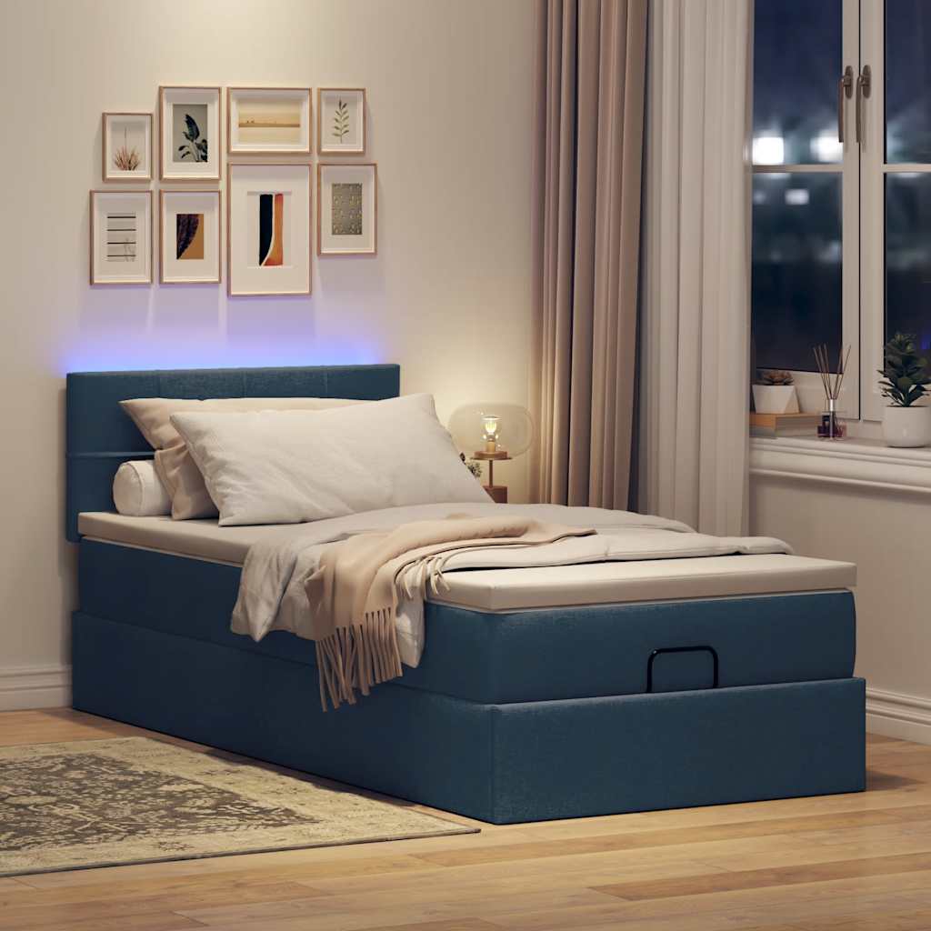 vidaXL Otomana Łóżko z Materacem i LED Niebieski 100x200 cm Tkanina