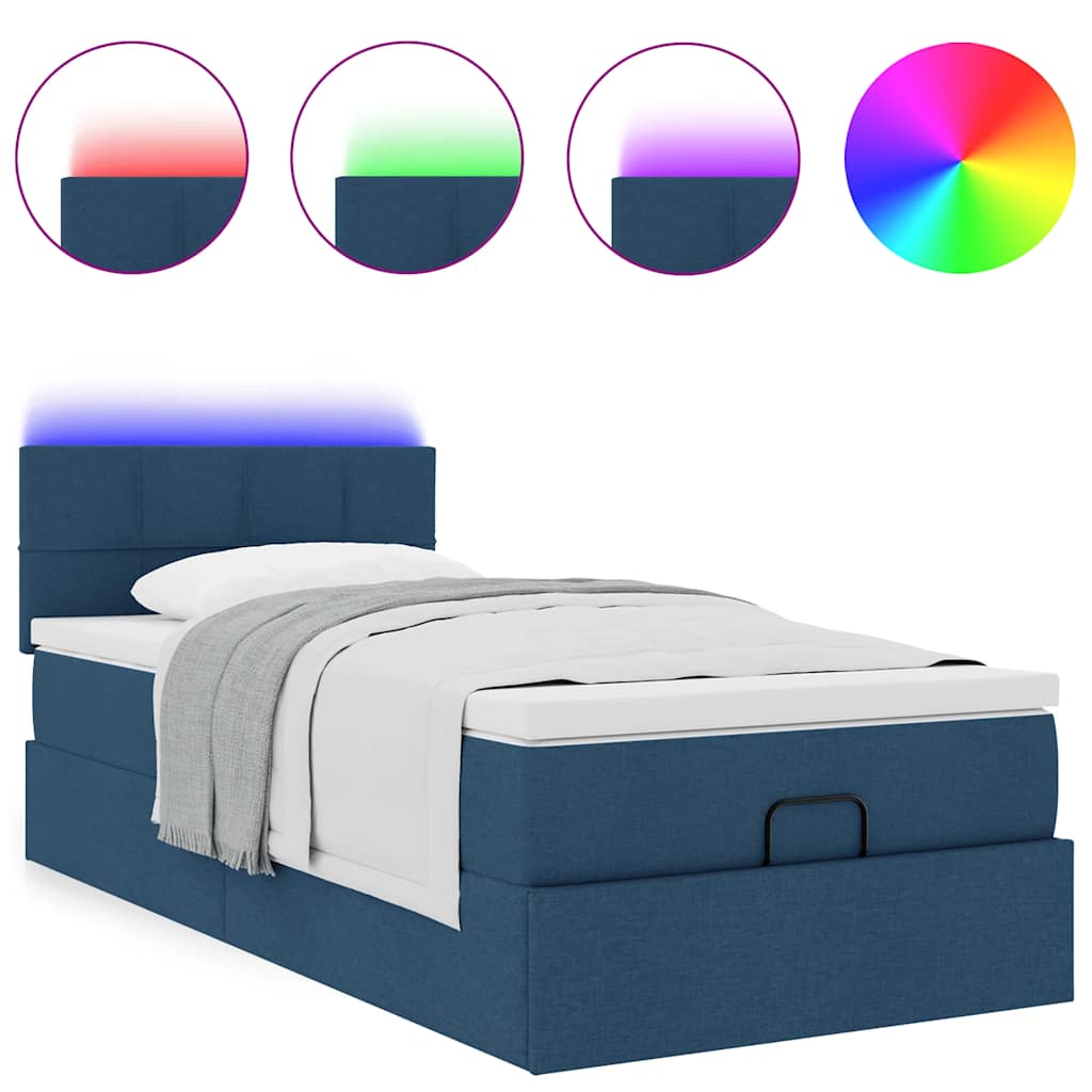 vidaXL Otomana Łóżko z Materacem i LED Niebieski 100x200 cm Tkanina