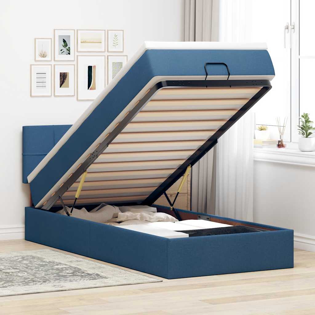 vidaXL Otomana Łóżko z Materacem i LED Niebieski 100x200 cm Tkanina