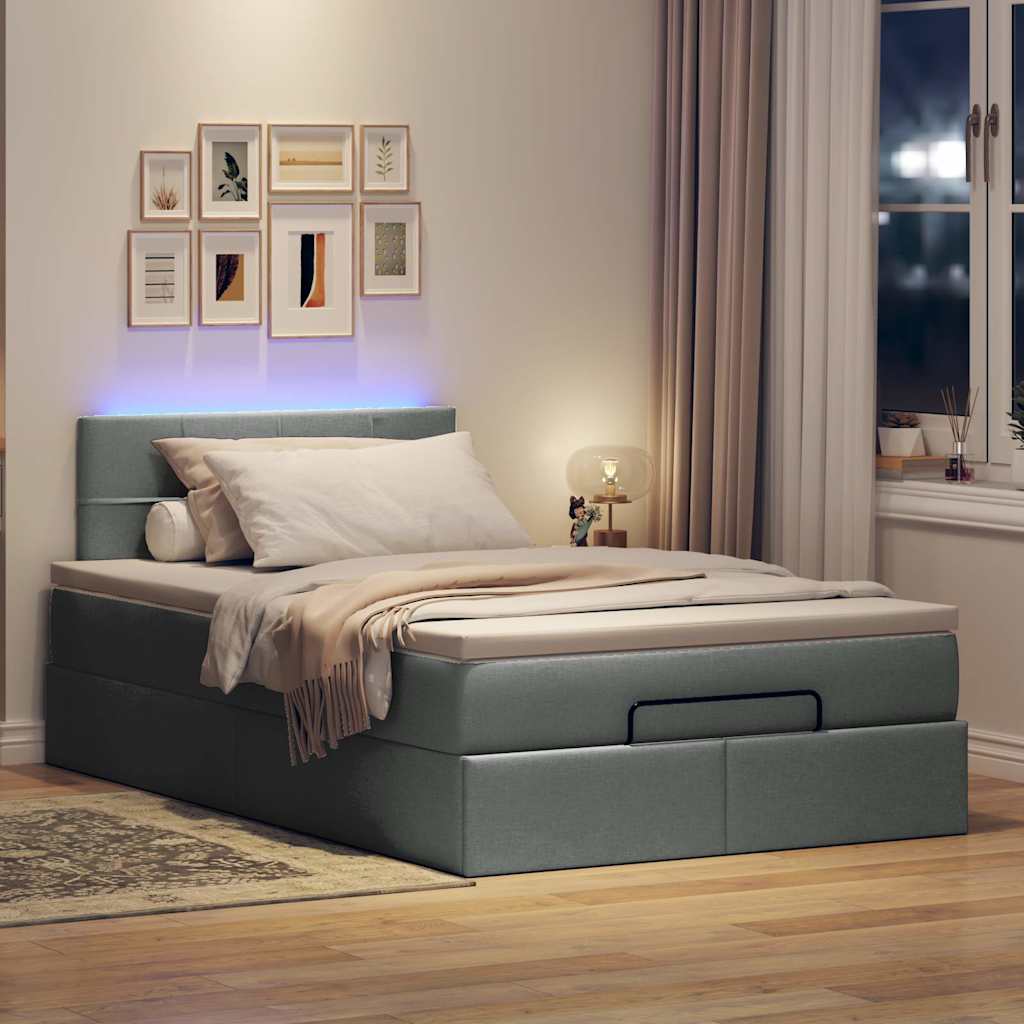 vidaXL Łóżko otomana z materacem i LED, ciemnoszary, 120x190cm tkanina
