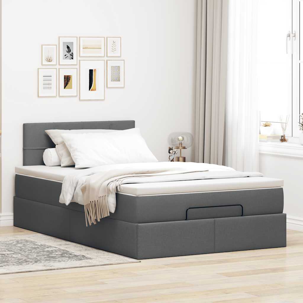 vidaXL Łóżko otomana z materacem i LED, ciemnoszary, 120x190cm tkanina