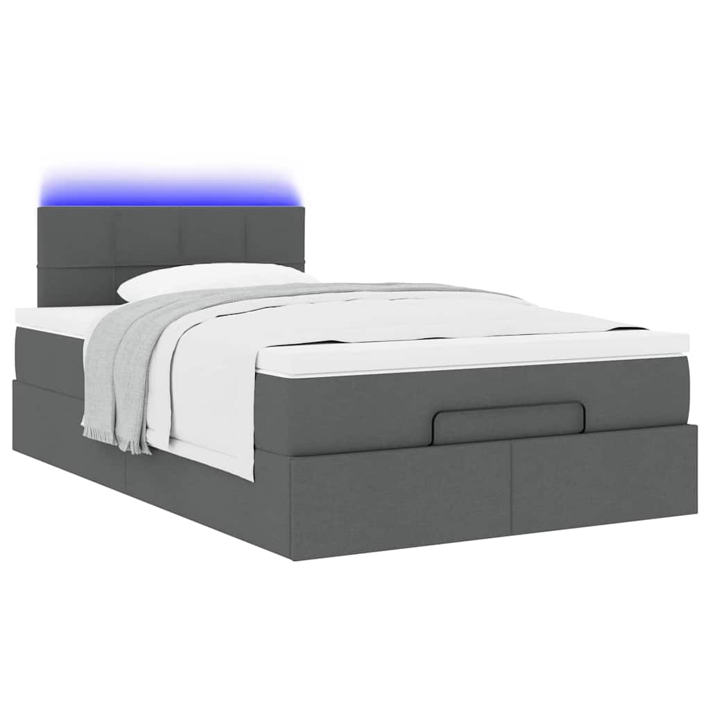 vidaXL Łóżko otomana z materacem i LED, ciemnoszary, 120x190cm tkanina