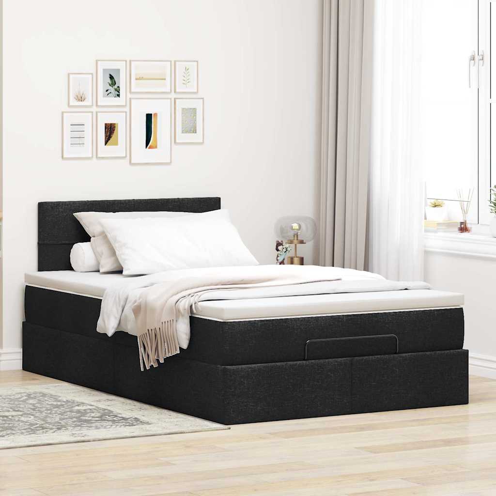 vidaXL Łóżko otomana z materacem i LED, czarny, 120x190 cm, tkanina