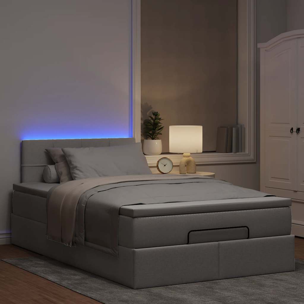 vidaXL Łóżko otomana z materacem i LED, taupe, 120x190cm, tkanina