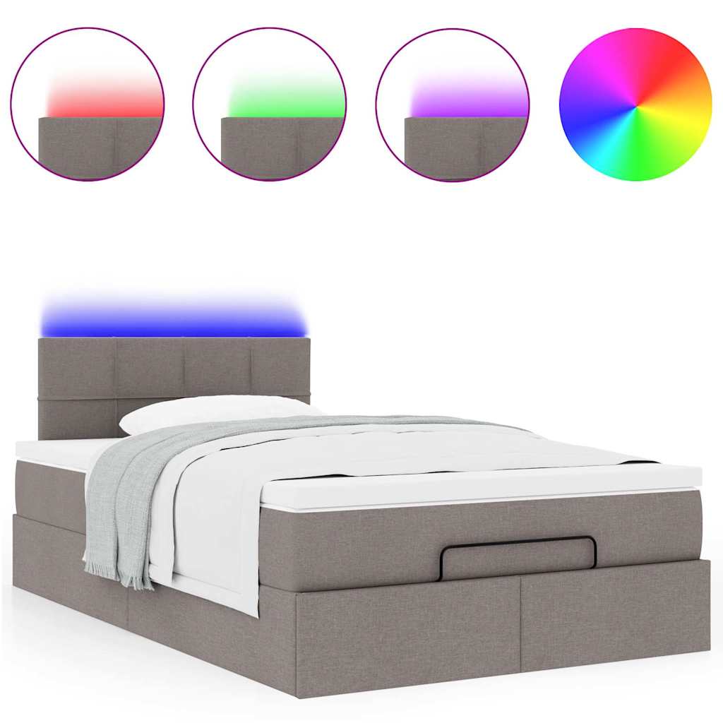 vidaXL Łóżko otomana z materacem i LED, taupe, 120x190cm, tkanina