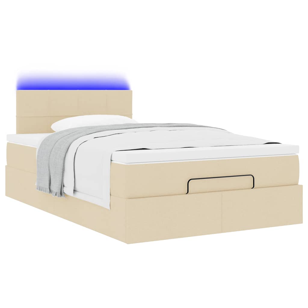 vidaXL Łóżko otomana z materacem i LED, kremowy, 120x190cm, tkanina