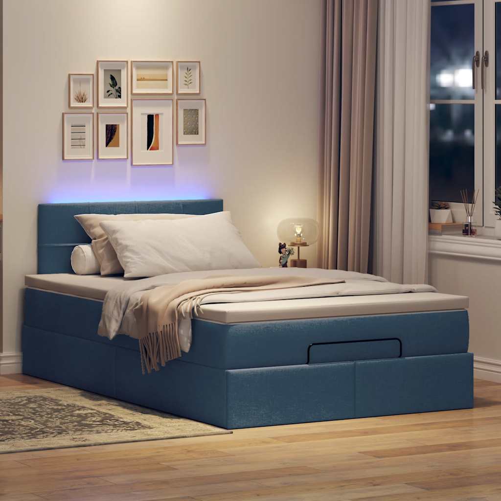 vidaXL Łóżko otomana z materacem i LED, niebieski, 120x190cm, tkanina
