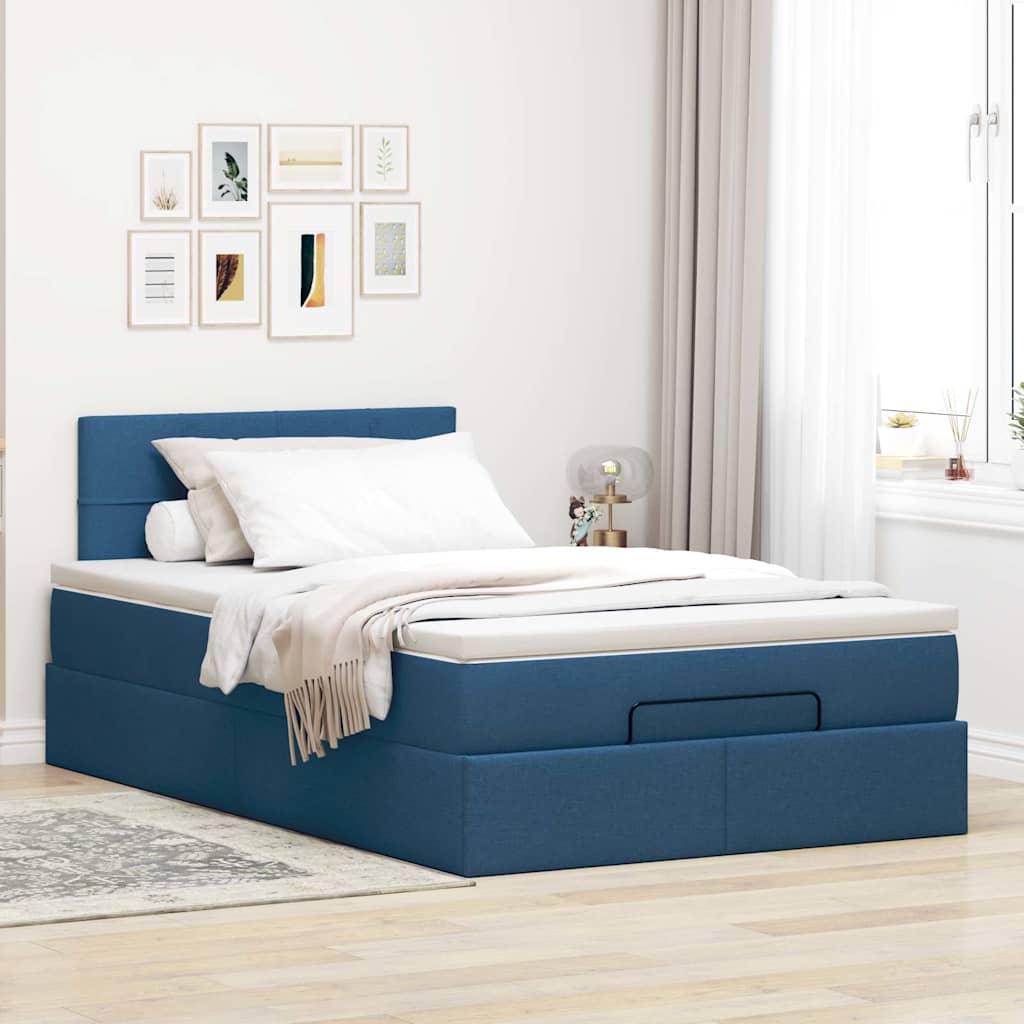 vidaXL Łóżko otomana z materacem i LED, niebieski, 120x190cm, tkanina